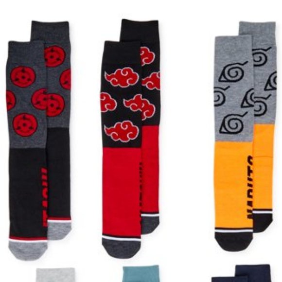 Naruto Shippuden Collection Gray & Black Sharingan Men’s Crew Socks, 6-PK; OS - Picture 3 of 5